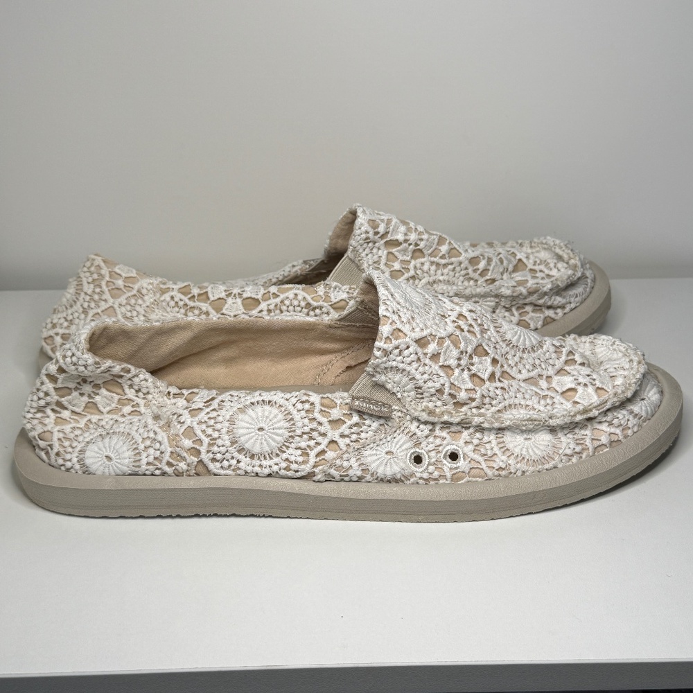 Sanuk Donna Crochet Flats Slip On Sidewalk Surfer Women’s 11 Casual Comfort